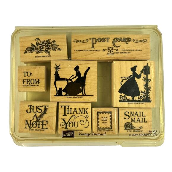 2001 Stampin Up Rubber Stamp Kit Vintage Postcard Set Of 9 Stamps - Picture 1 of 3